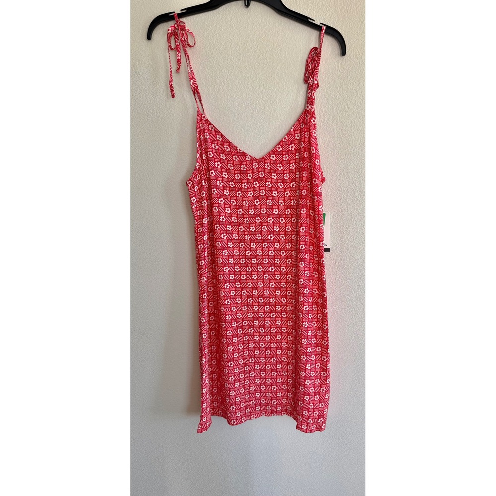 Rip Curl Juniors' Cala Mayor Tie-Strap Mini Dress Size L Red White Y2k Summer